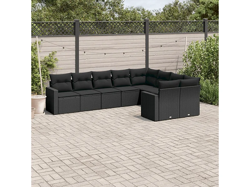 9-tlg. Garten-Sofagarnitur mit Kissen Schwarz Poly Rattan