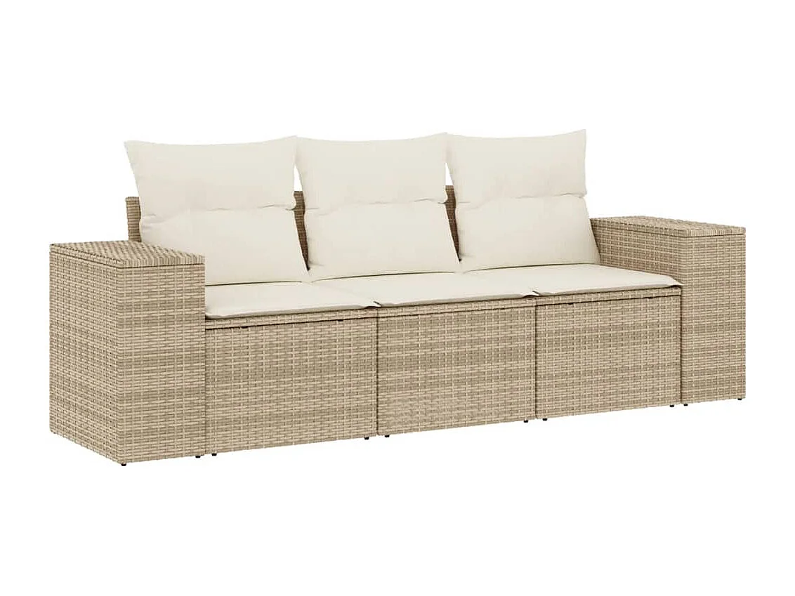 Set Divano da Giardino 3 pz con Cuscini Beige in Polyrattan