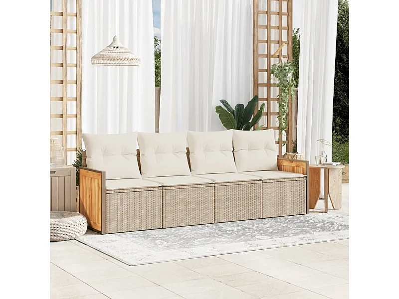 Salon de jardin avec coussins 4 pcs beige résine tressée