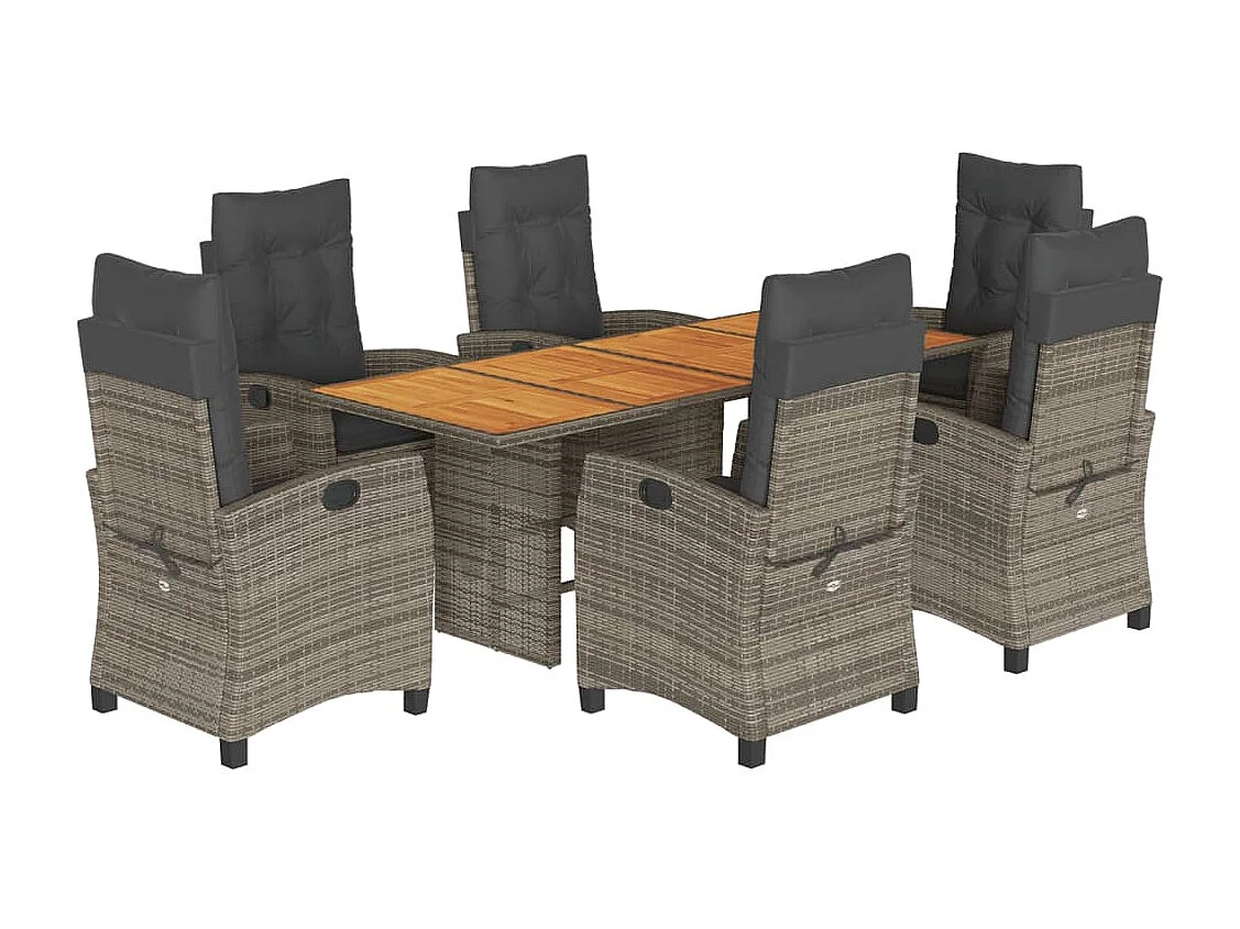 Set comedor jardín 7 pzas y cojines ratán sintético gris