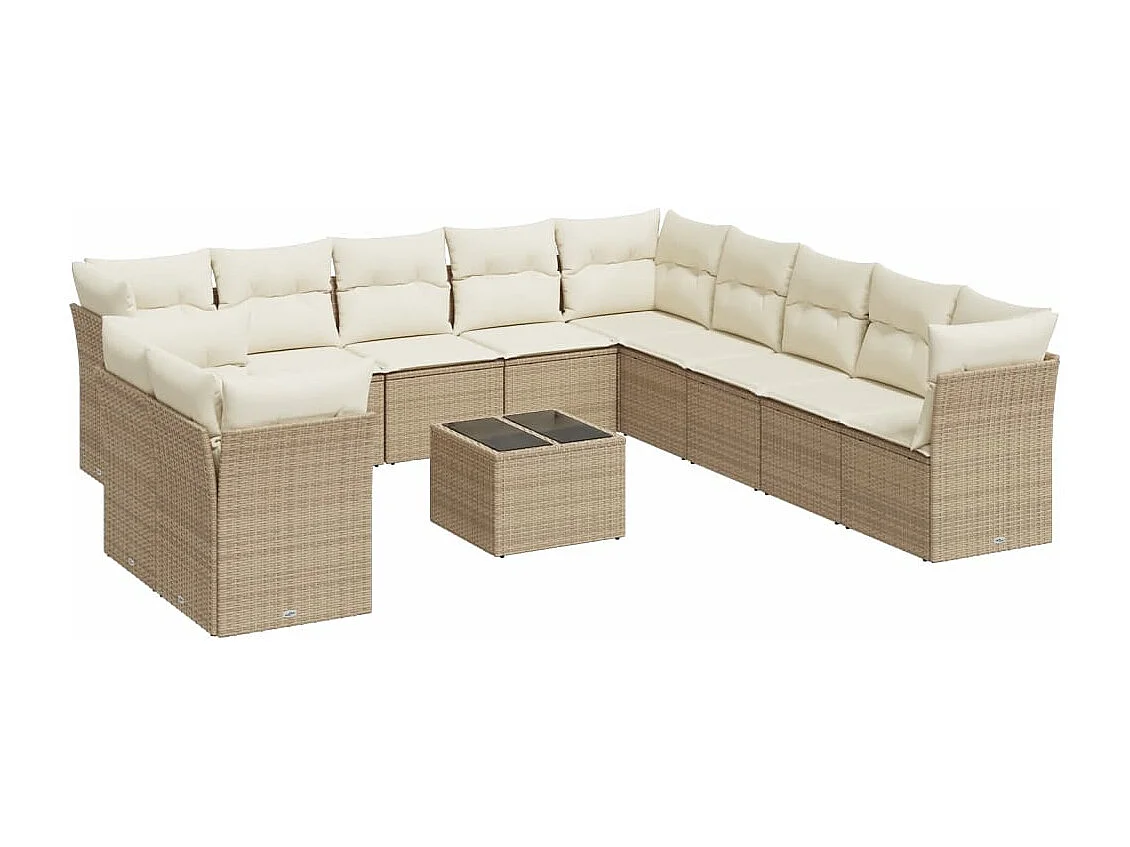 12 pcs conjunto de sofás p/ jardim com almofadões vime PE bege