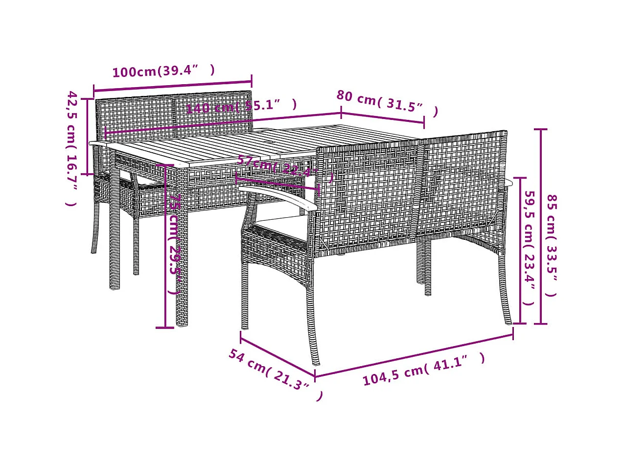 Ensemble à manger de jardin avec coussins 3 pcs Noir