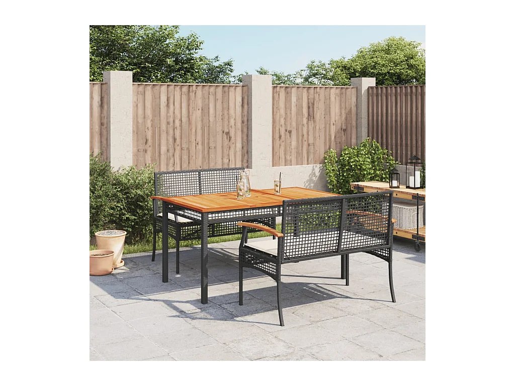 Set da Pranzo da Giardino 3 pz con Cuscini Nero in Polyrattan