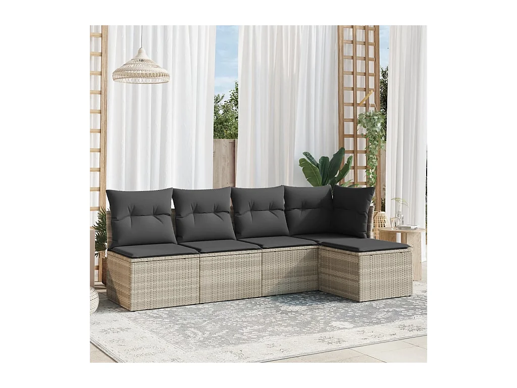 5-delige Loungeset met kussens poly rattan lichtgrijs