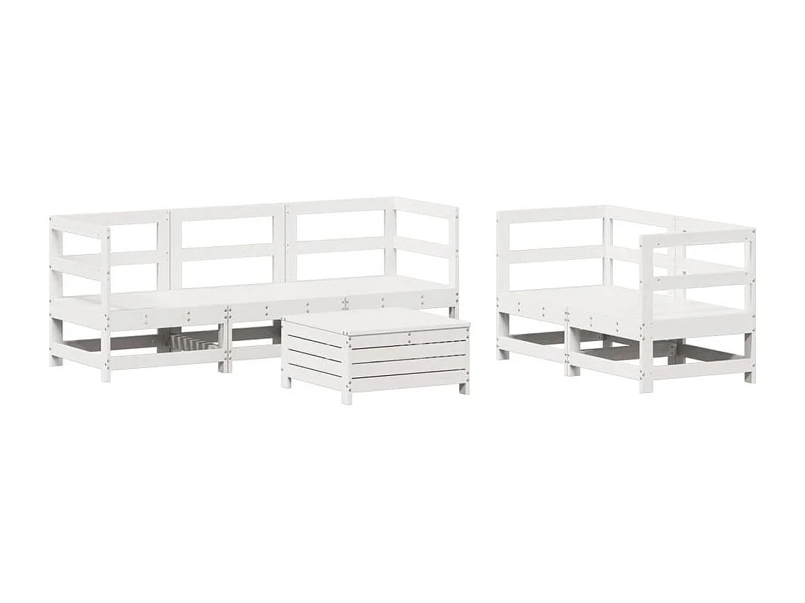 Set Divani da Giardino 6 pz Bianco in Legno Massello di Pino