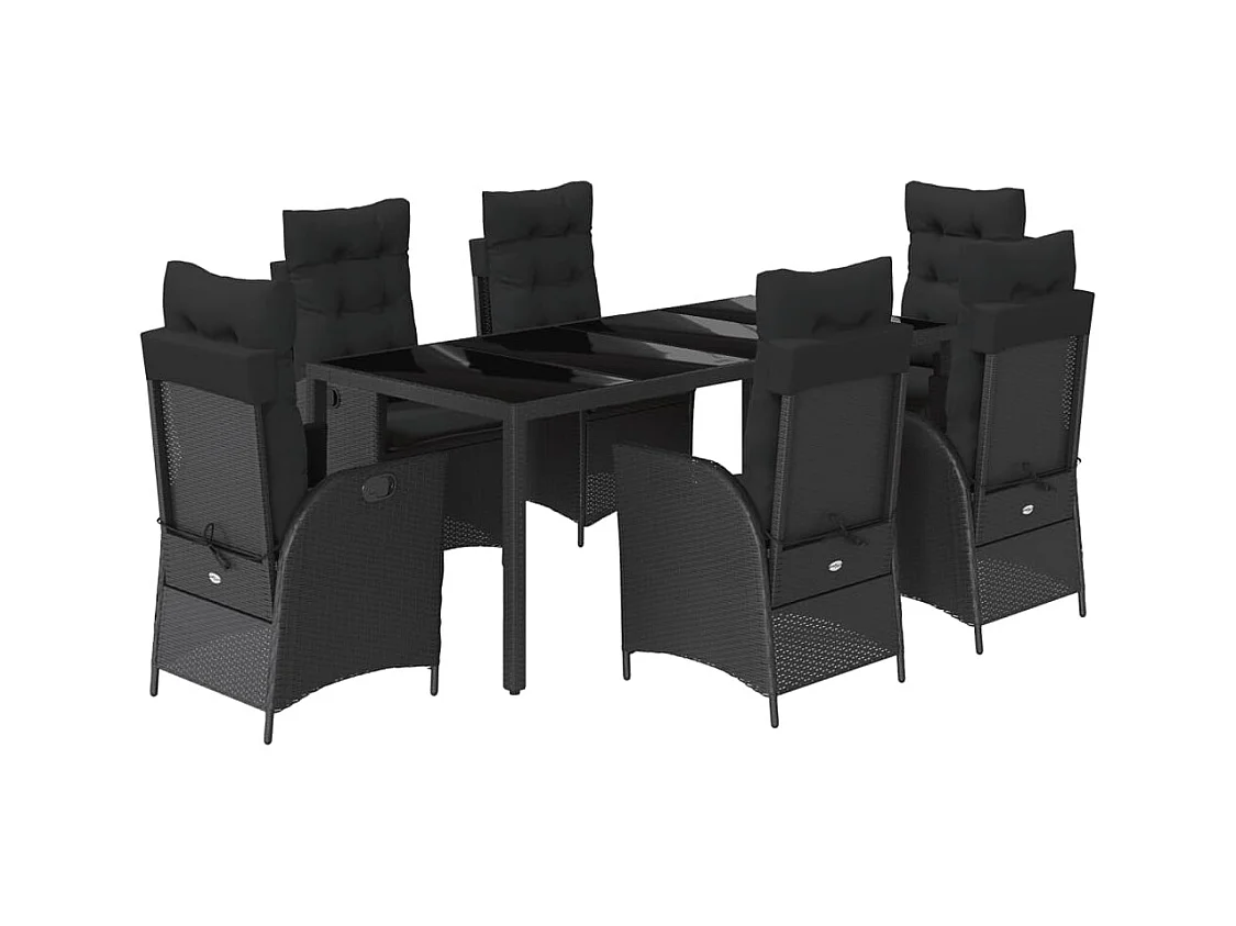 7-tlg. Garten-Essgruppe mit Kissen Schwarz Poly Rattan