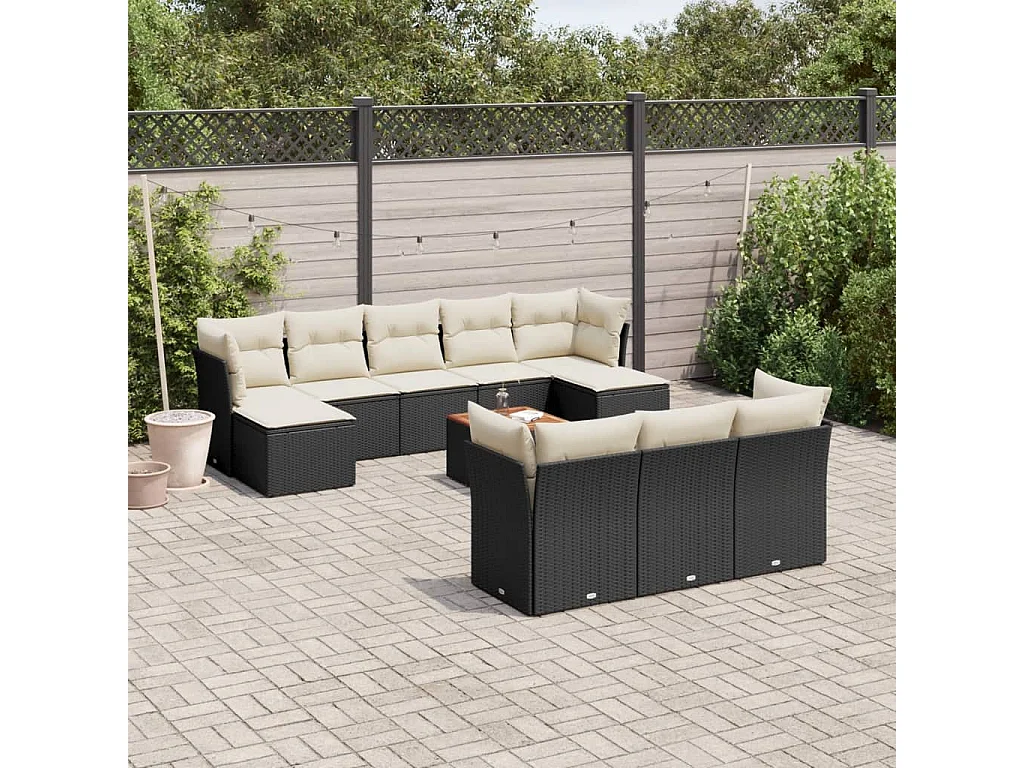 Set Divani da Giardino 11 pz con Cuscini in Polyrattan Nero
