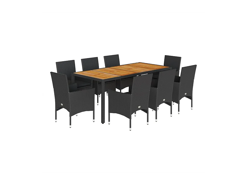 Ensemble à manger de jardin et coussins 9 pcs noir rotin acacia