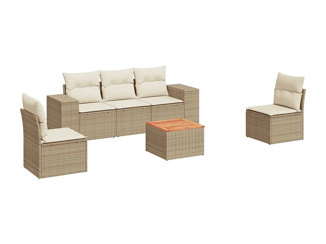 Set Divano da Giardino 6 pz con Cuscini Beige in Polyrattan