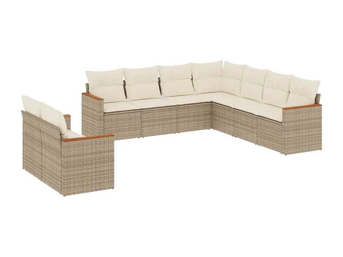 Salon de jardin avec coussins 9 pcs beige résine tressée