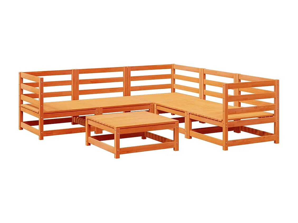 6-tlg. Garten-Sofagarnitur Wachsbraun Massivholz Kiefer