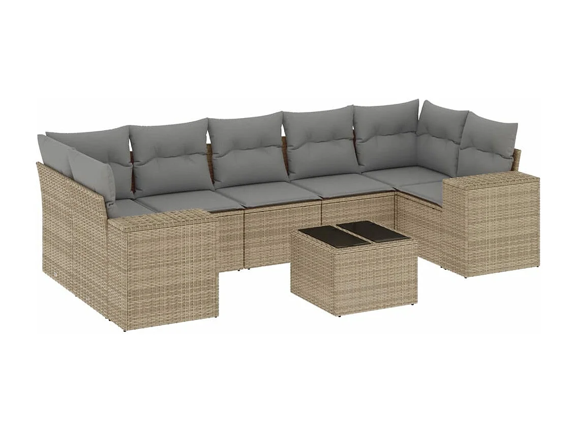 Salon de jardin avec coussins 8 pcs beige résine tressée
