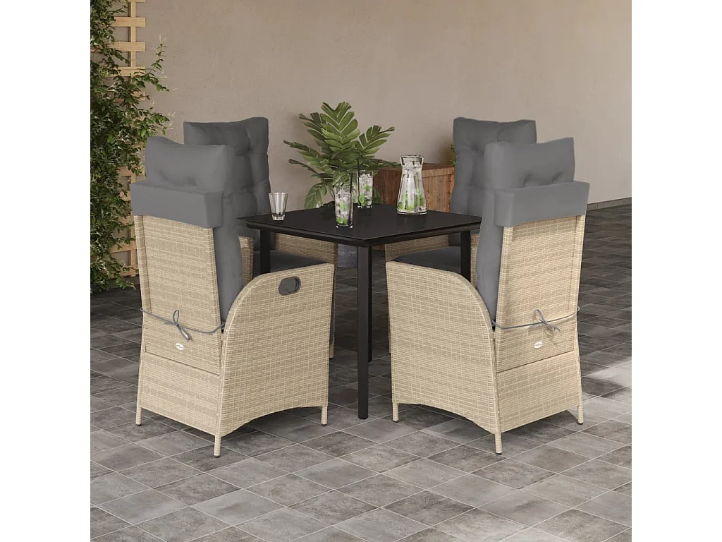 5-delige Tuinset met kussens poly rattan beige