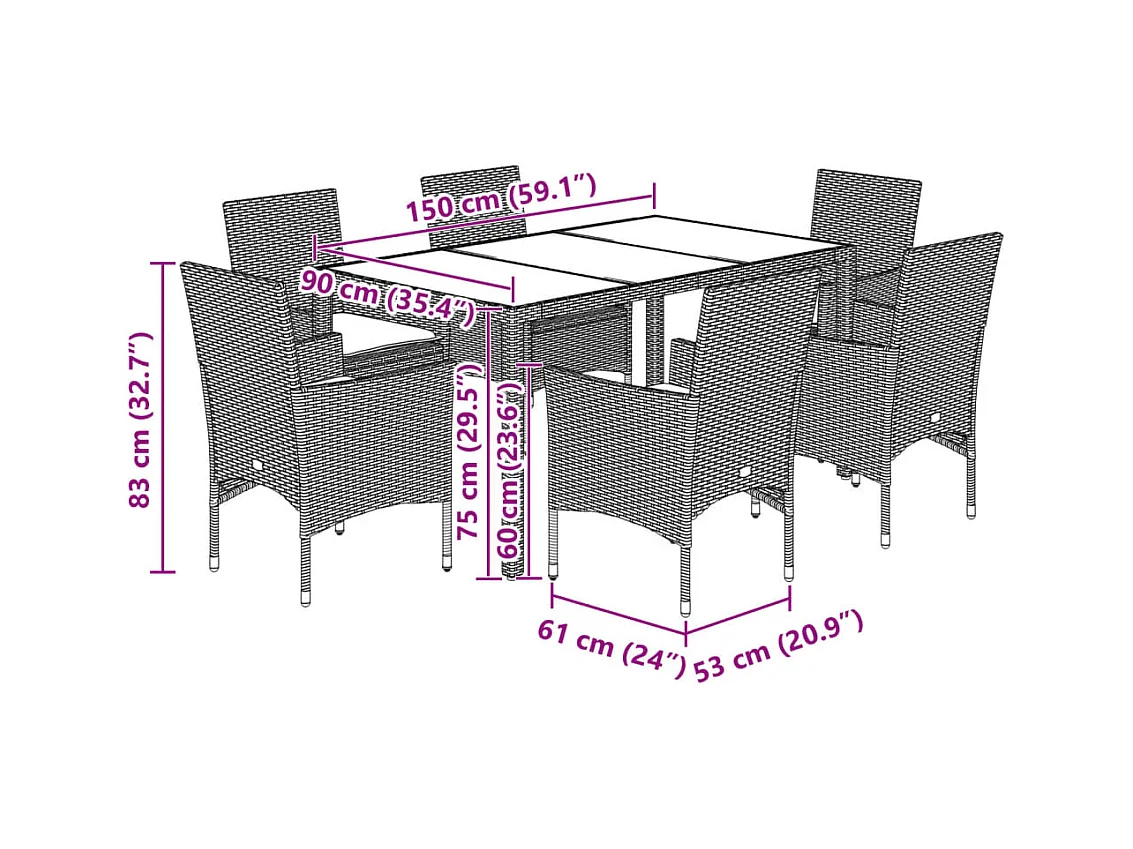 Ensemble à manger de jardin et coussins 5 pcs noir rotin verre