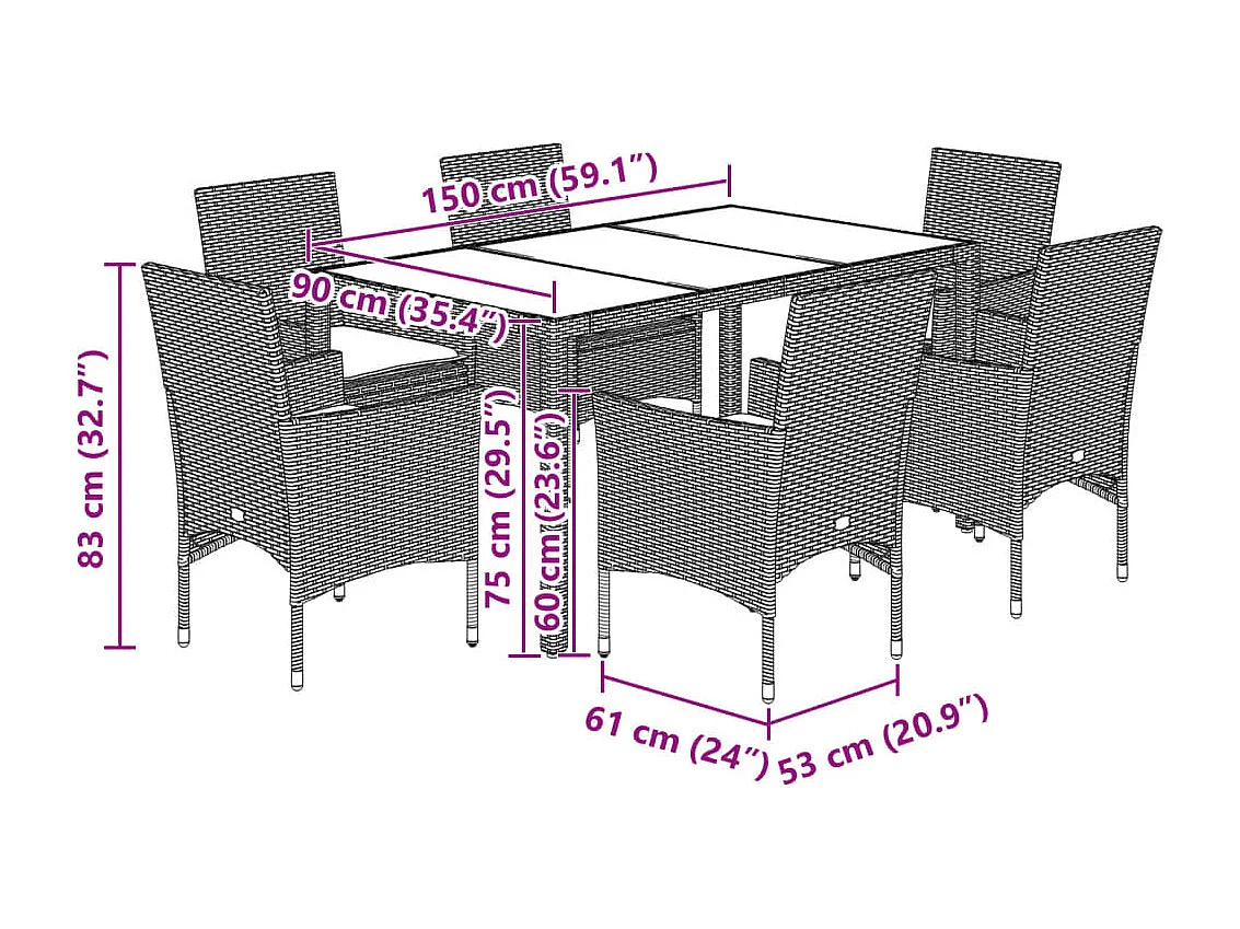 Ensemble à manger de jardin et coussins 5 pcs noir rotin verre