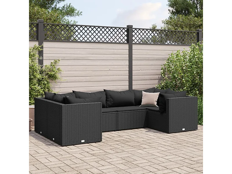 Set Mobili da Giardino 6 pz con Cuscini in Polyrattan Nero