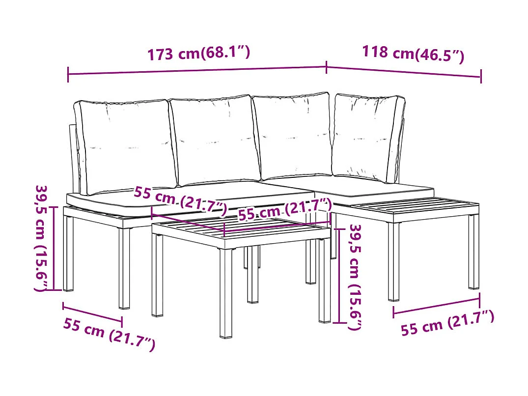 Ensemble de banc de jardin avec coussins 3 pcs noir
