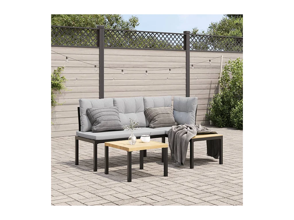Ensemble de banc de jardin avec coussins 3 pcs noir