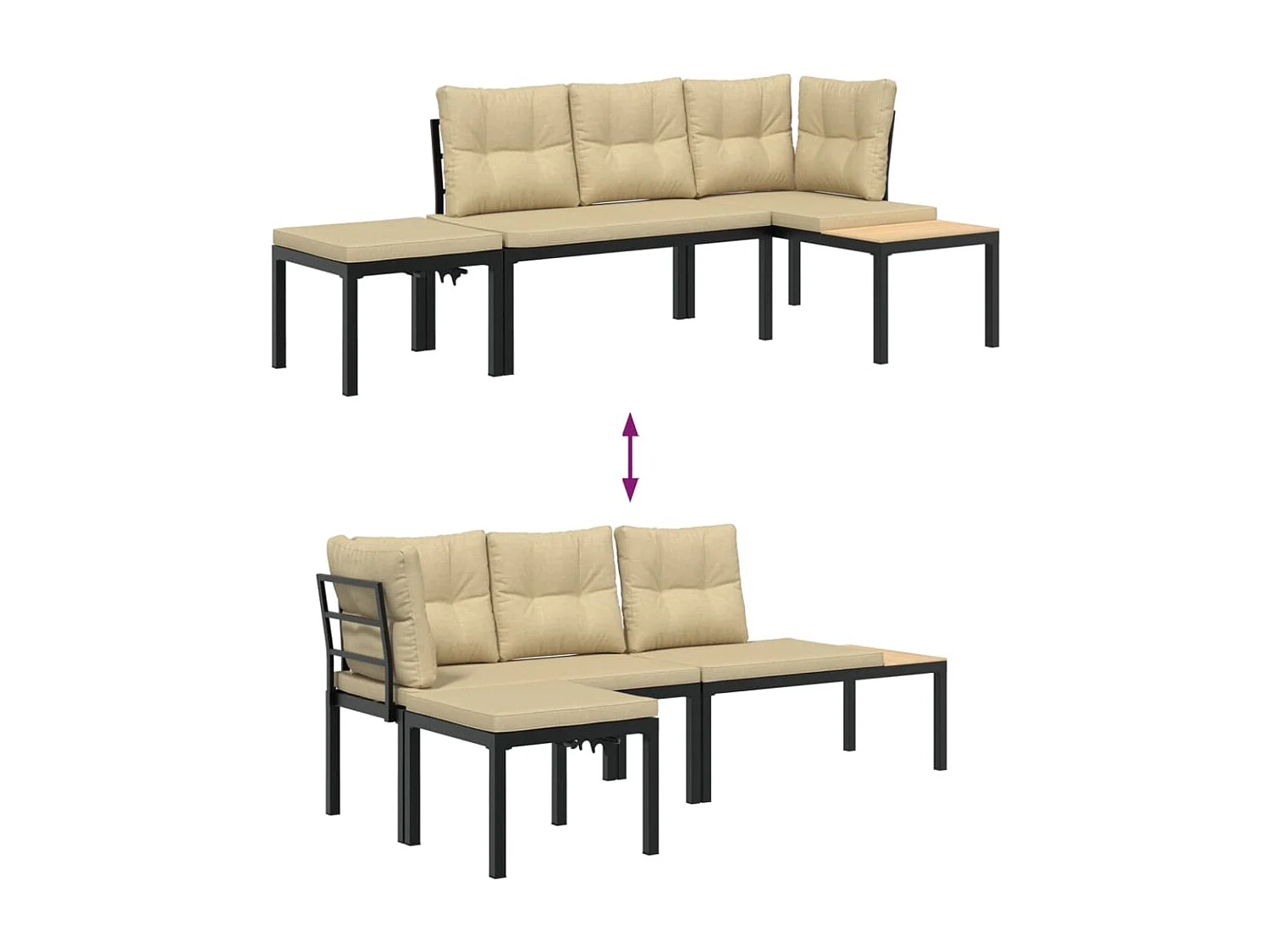 3-delige Loungeset met kussens gepoedercoat staal zwart