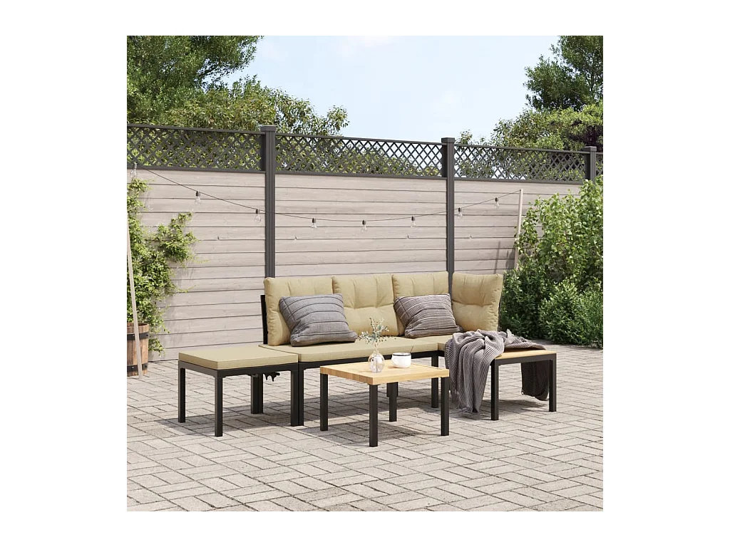 Set Panche Giardino Cuscini 3pz Nero Acciaio Verniciato Polvere