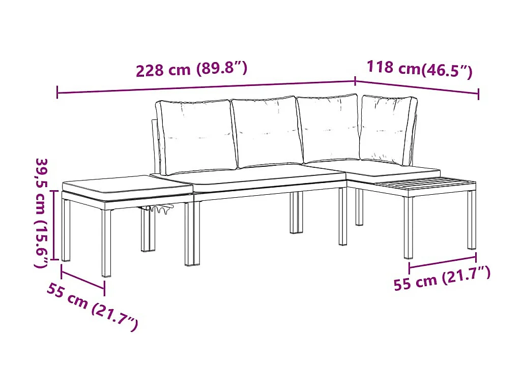 Ensemble de banc de jardin avec coussins 3 pcs noir