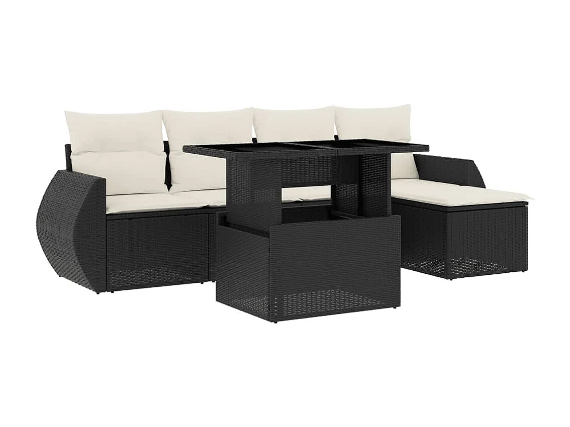 6-tlg. Garten-Sofagarnitur mit Kissen Schwarz Poly Rattan