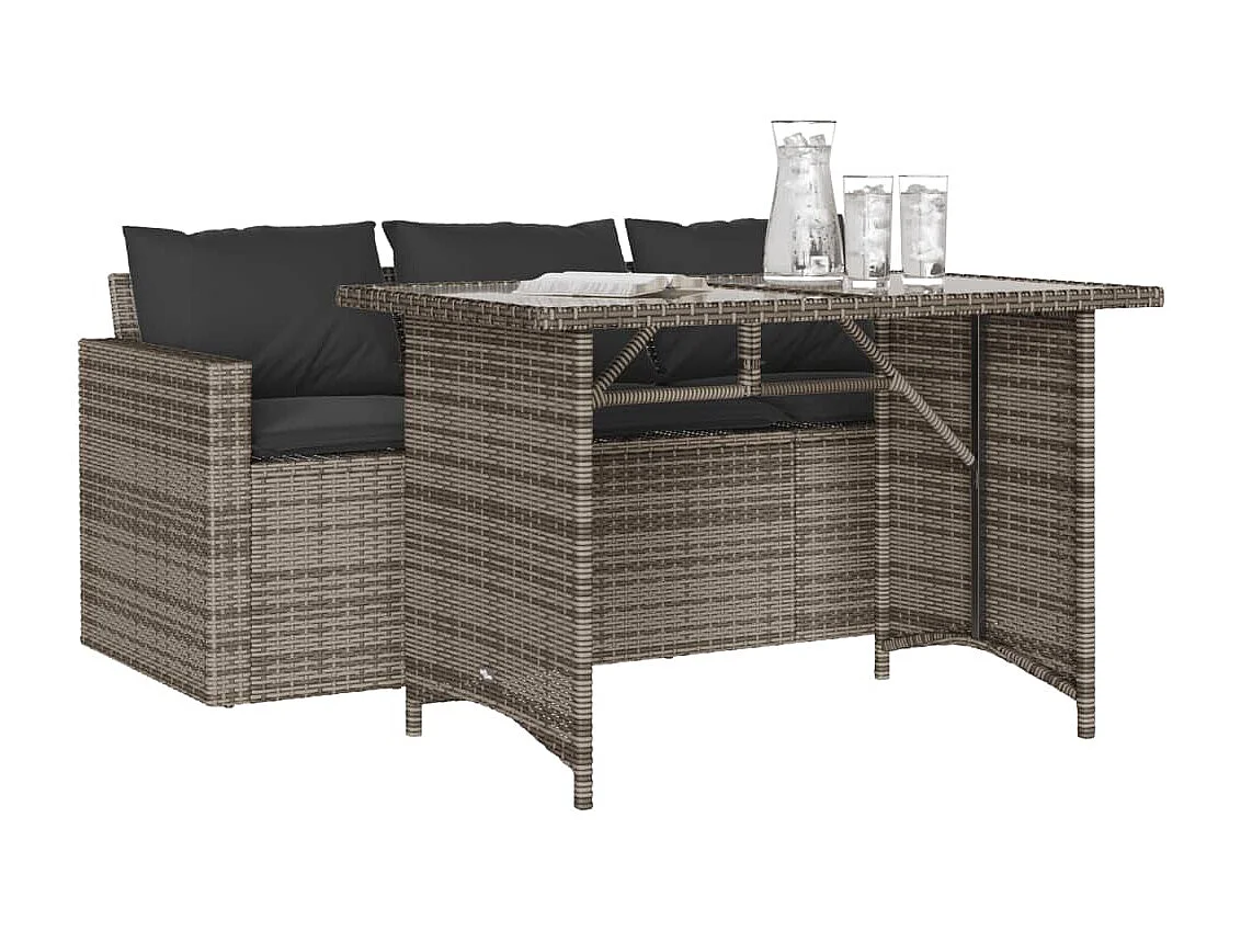 Set da Pranzo da Giardino 2 pz con Cuscini in Polyrattan Grigio