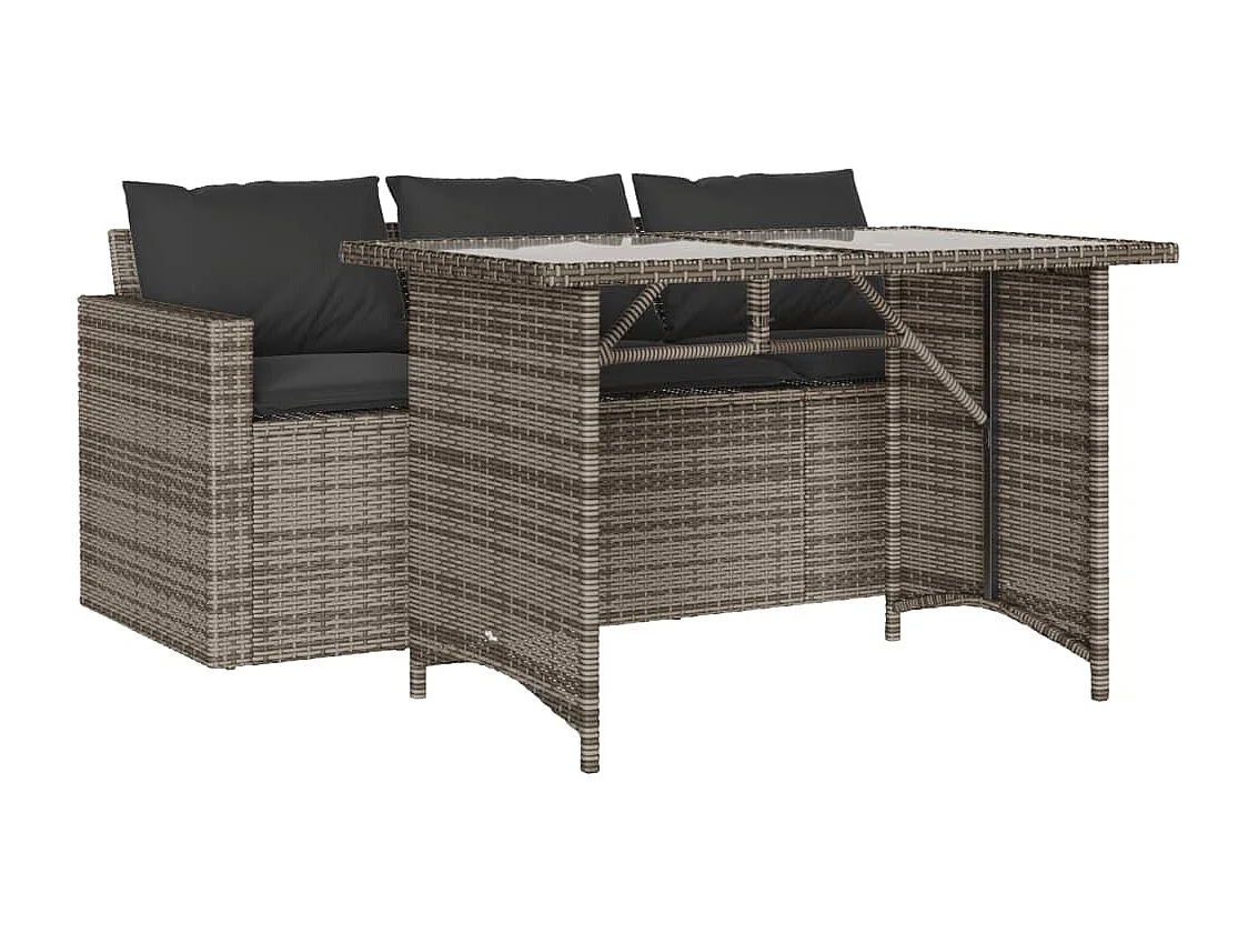 2 pcs conjunto de jantar p/ jardim c/ almofadões vime PE cinza