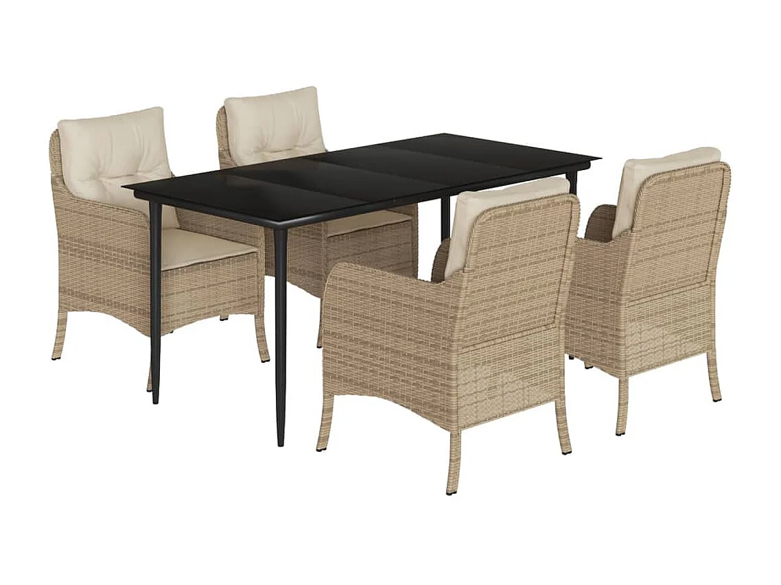 Ensemble à manger de jardin avec coussins 5pcs Beige poly rotin