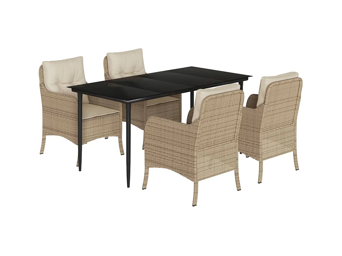 Ensemble à manger de jardin avec coussins 5pcs Beige poly rotin