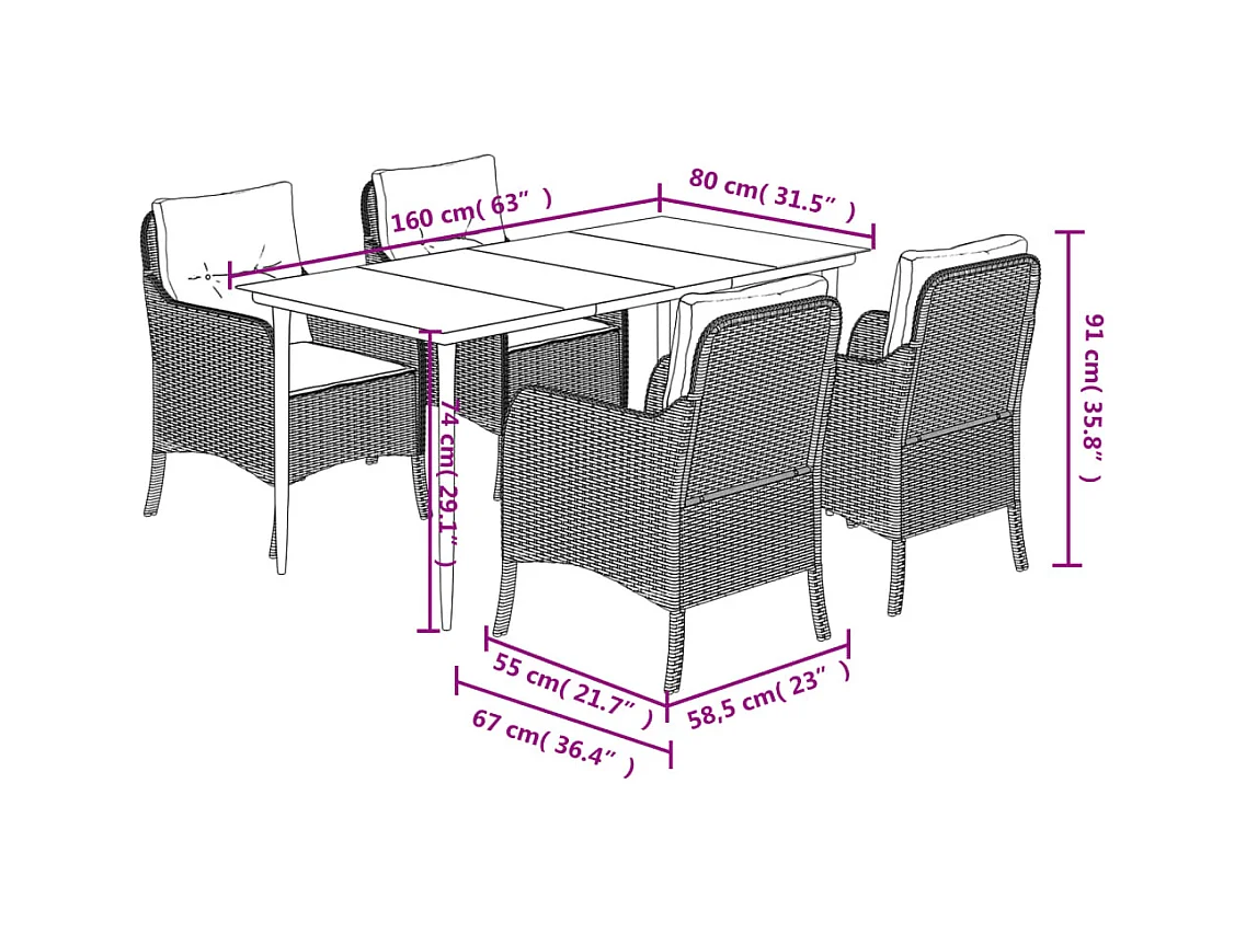 Ensemble à manger de jardin avec coussins 5pcs Beige poly rotin