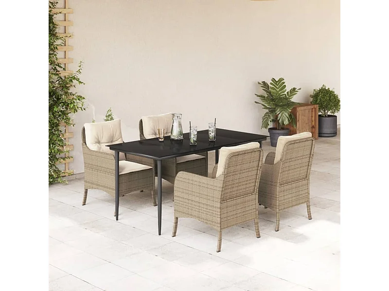 Set comedor de jardín 5 pzas con cojines ratán sintético beige