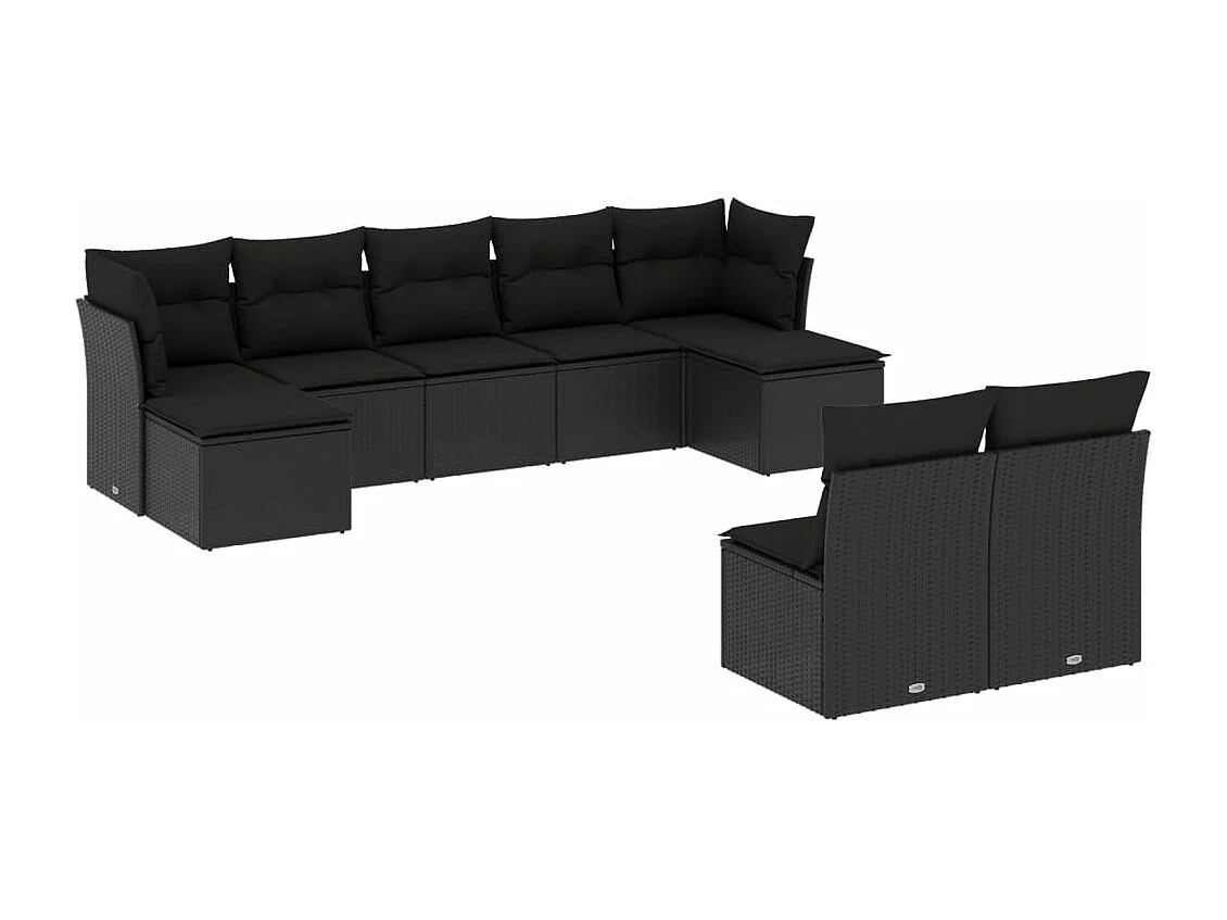 9-tlg. Garten-Sofagarnitur mit Kissen Schwarz Poly Rattan
