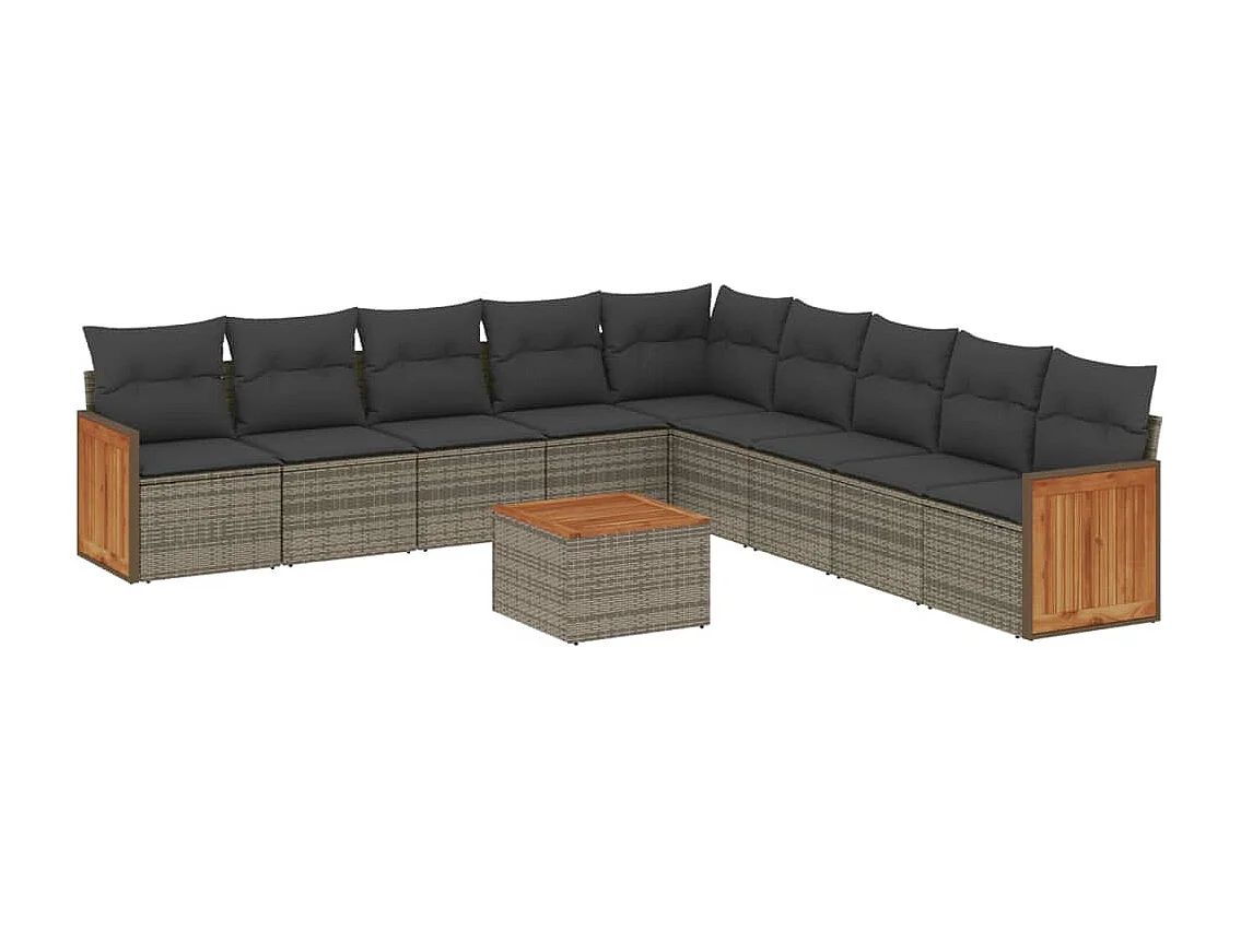10-delige Loungeset met kussens poly rattan grijs