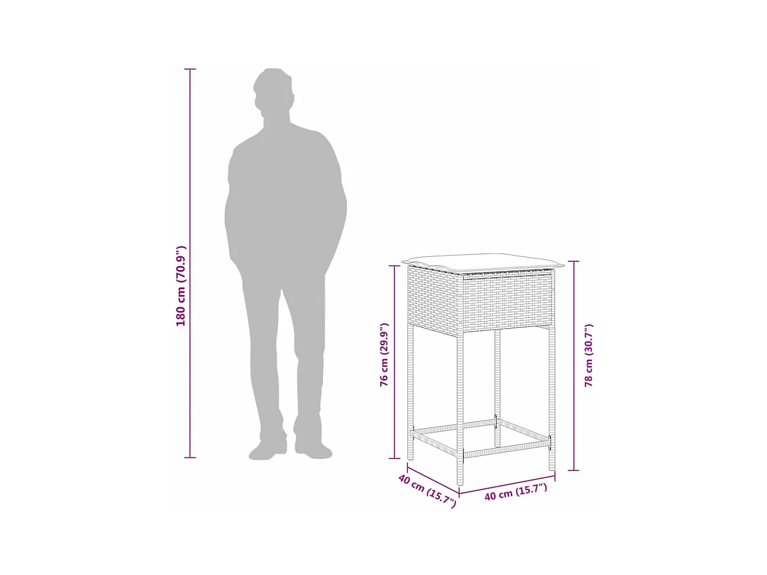 7-tlg. Gartenbar-Set mit Kissen Schwarz Poly Rattan