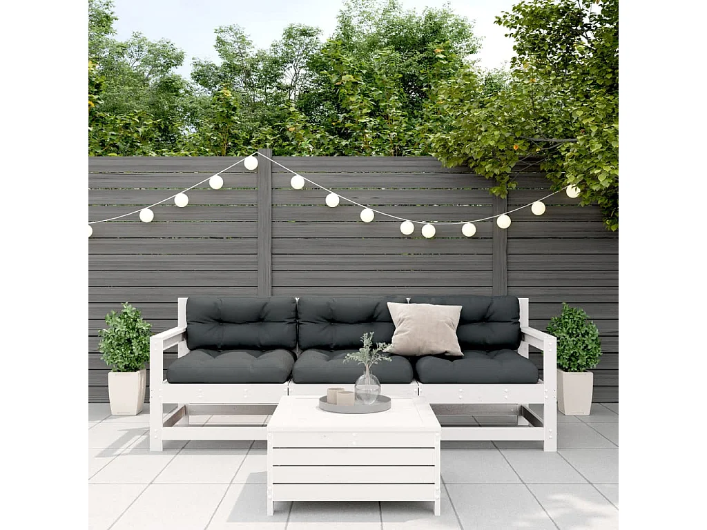 Salon de jardin 4 pcs avec coussins blanc bois de pin massif