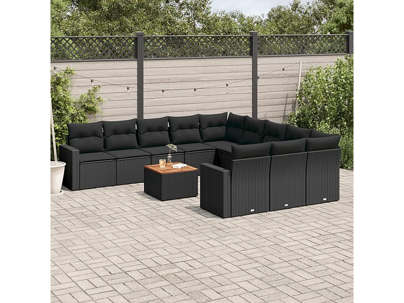 12-tlg. Garten-Sofagarnitur mit Kissen Schwarz Poly Rattan