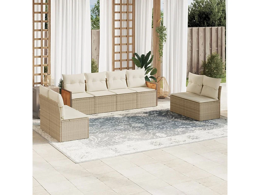 8-tlg. Garten-Sofagarnitur mit Kissen Beige Poly Rattan