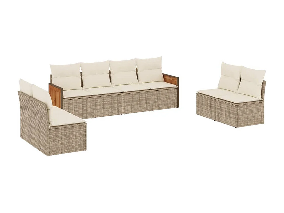 8-tlg. Garten-Sofagarnitur mit Kissen Beige Poly Rattan