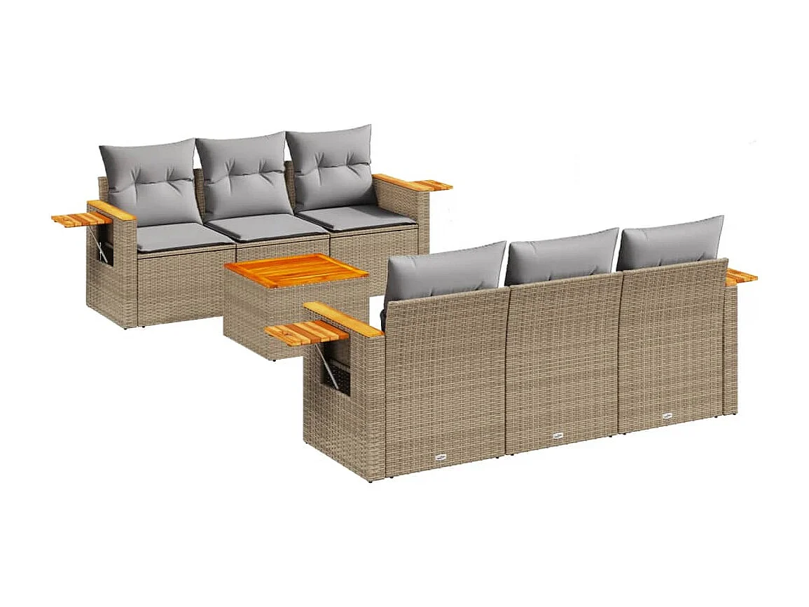 Salon de jardin avec coussins 7 pcs beige résine tressée