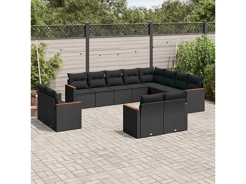 12-tlg. Garten-Sofagarnitur mit Kissen Schwarz Poly Rattan