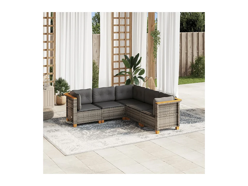 Salon de jardin 5 pcs avec coussins gris résine tressée