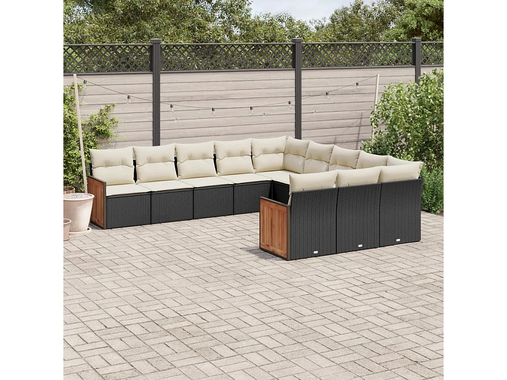 Set Divani da Giardino 11 pz con Cuscini in Polyrattan Nero