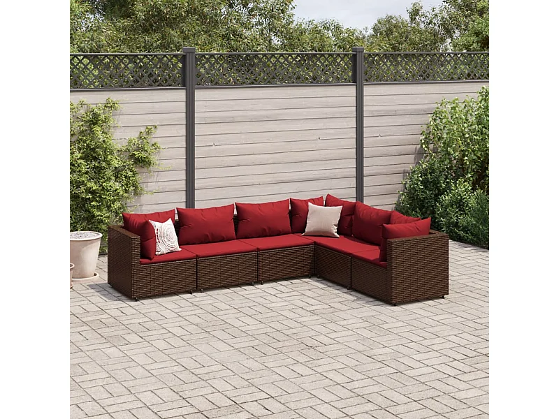 Set muebles de jardín 6 piezas y cojines ratán sintético marrón
