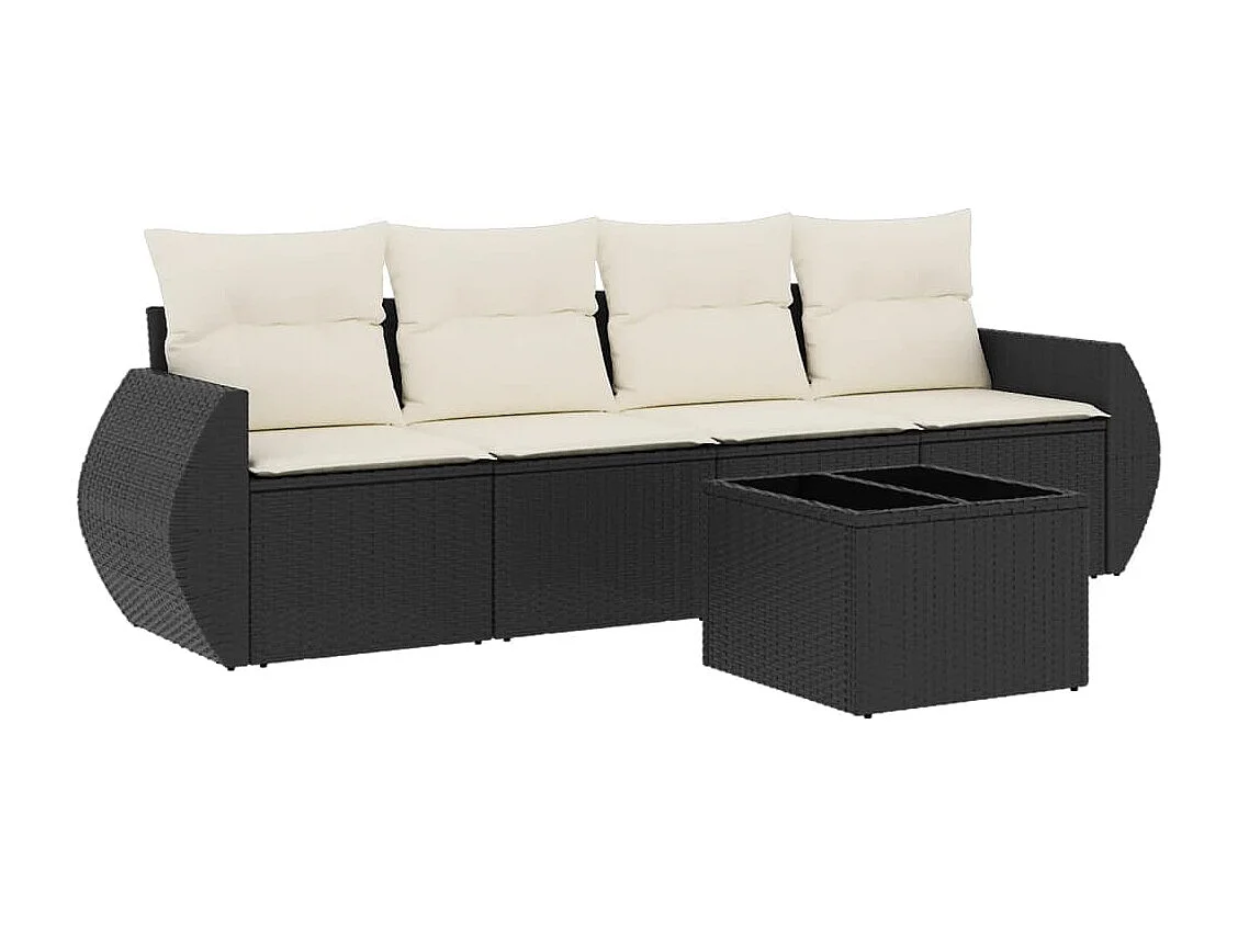 5-tlg. Garten-Sofagarnitur mit Kissen Schwarz Poly Rattan