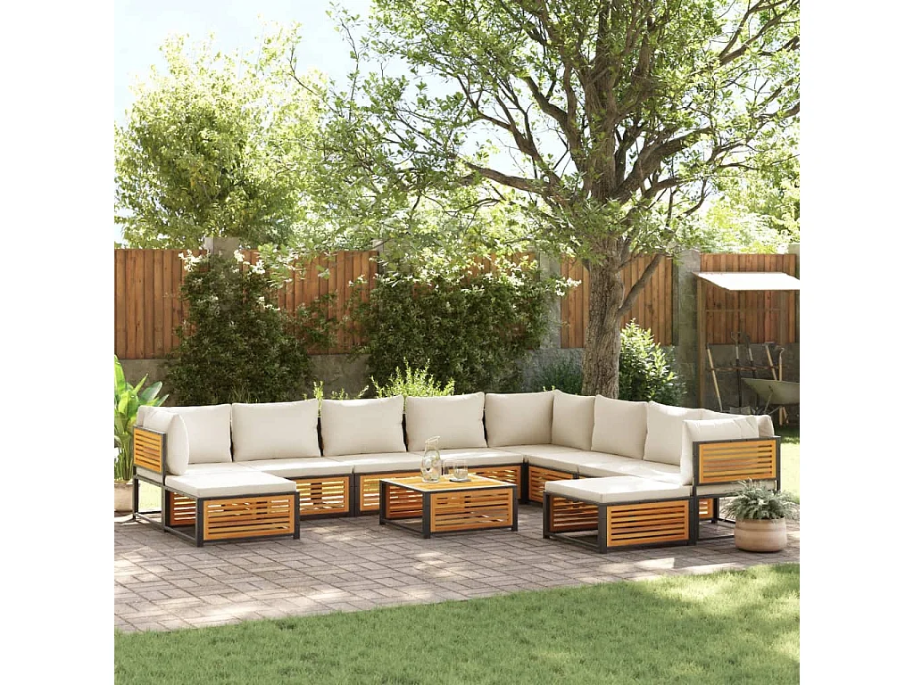Set de sofás de jardín con cojines 11 pzas madera maciza acacia