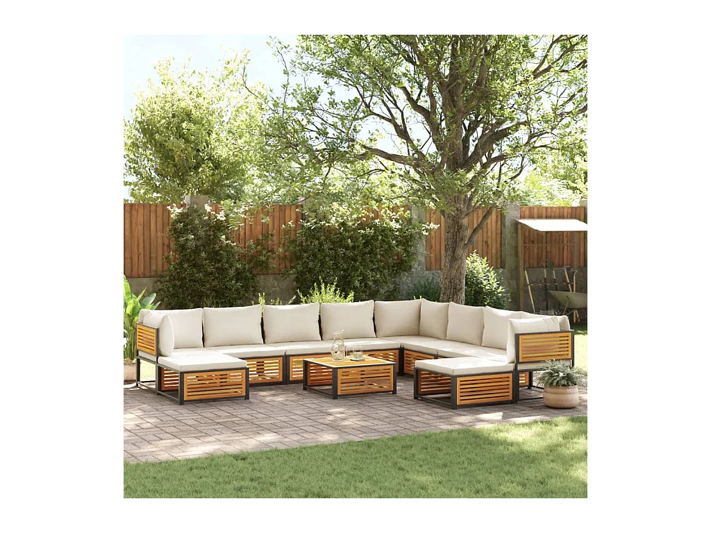 Salon de jardin avec coussins 11 pcs bois massif d'acacia
