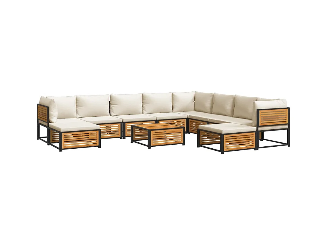 Salon de jardin avec coussins 11 pcs bois massif d'acacia