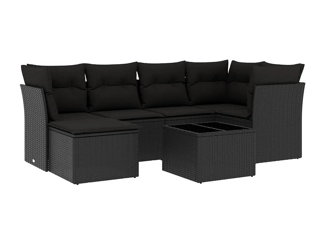 Set Divani da Giardino con Cuscini 7pz Nero Polyrattan