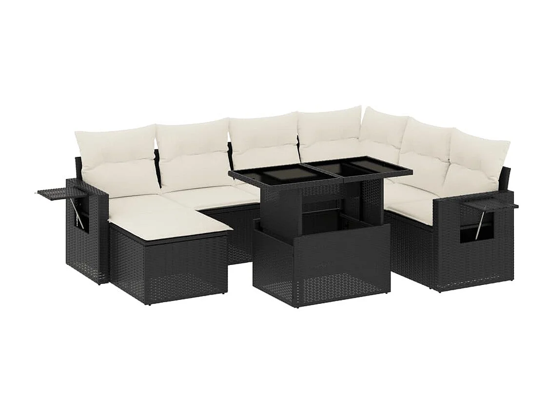 9-tlg. Garten-Sofagarnitur mit Kissen Schwarz Poly Rattan